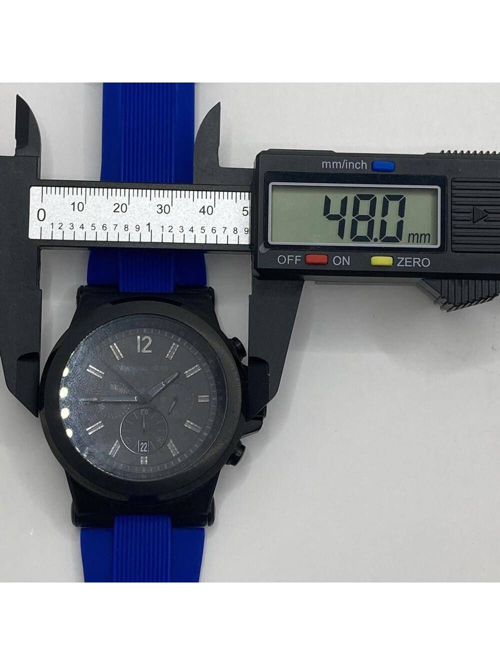 Men’s Michael Kors Dylan Blackout Chronograph 48mm Blue Silicone Band Watch Runs - Picture 7 of 9